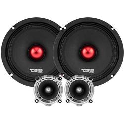 DS18 PRO-X8.4BMPK Mid and High Complete Package - Includes 2X Midrange Loudspeaker 8'' and 2X Aluminum Super Bullet Tweeter 1'' Built in Crossover - Door Speakers for Car or Truck Stereo Sound System