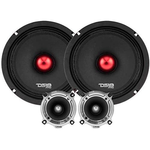 DS18 PRO-X8.4BMPK Mid and High Complete Package - Includes 2X Midrange Loudspeaker 8'' and 2X Aluminum Super Bullet Tweeter 1'' Built in Crossover - Door Speakers for Car or Truck Stereo Sound System