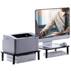 Monitor Stand Riser, 3 Height Adjustable, 2 Packs, Stable Black Metal Construction and perforated ventilation holes Adjustable in Three Heights. Perfect for Computer Monitor Small Printers and Laptops