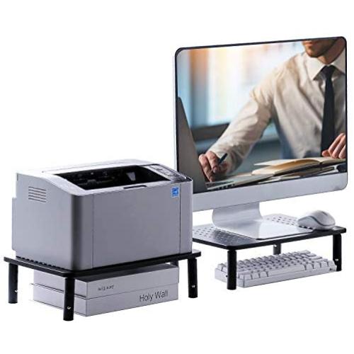 Monitor Stand Riser, 3 Height Adjustable, 2 Packs, Stable Black Metal Construction and perforated ventilation holes Adjustable in Three Heights. Perfect for Computer Monitor Small Printers and Laptops
