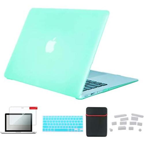 Se7enline MacBook Air 11 inch Cover Rubberized Frosted Soft-Touch Plastic Hard Shell Case for MacBook Air 11.6 A1370, A1465 with Sleeve Bag, Keyboard Cover, Screen Protector, Dust Plug, Aqua Green