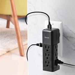Aduro Surge Protector 9 Outlet Power Strip with USB (2 Ports 2.4A) Wall Mount Multiple Outlet Splitter Extender Adapter Black