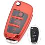 Royalfox(TM) Luxury Chrome Soft TPU Remote Key Fob case Cover for Audi Folding flip Key, Audi A1 A3 A4 A5 A6 Q3 Q5 Q7 TT S3 R8 (red with Black)
