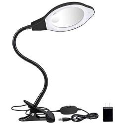 Dylviw Bright Light Desk Gooseneck Magnifier Lamp with Metal Large Clamp, Magnifying Glass with Adjustable Light for Daily Hobbies Repairing, Reading, Crafts
