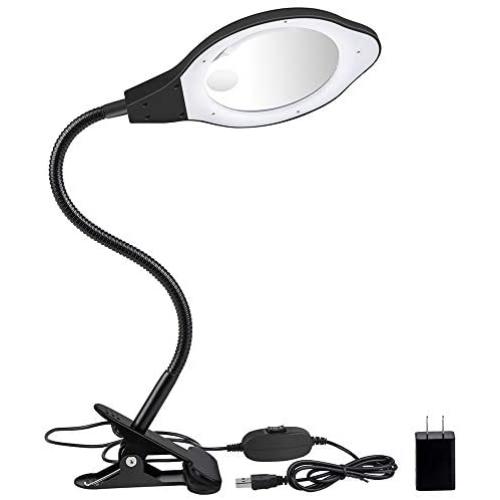 Dylviw Bright Light Desk Gooseneck Magnifier Lamp with Metal Large Clamp, Magnifying Glass with Adjustable Light for Daily Hobbies Repairing, Reading, Crafts