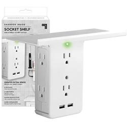Socket Shelf- 8 Port Surge Protector Wall Outlet, 6 Electrical Outlet Extenders, 2 USB Charging Ports & Removable Built-In Shelf UL Listed