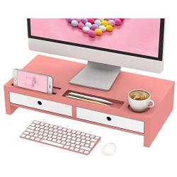 Monitor Stand Riser Desk Organizer - with Drawers Keyboard Storage Pink 22x10.6x4.7 inch