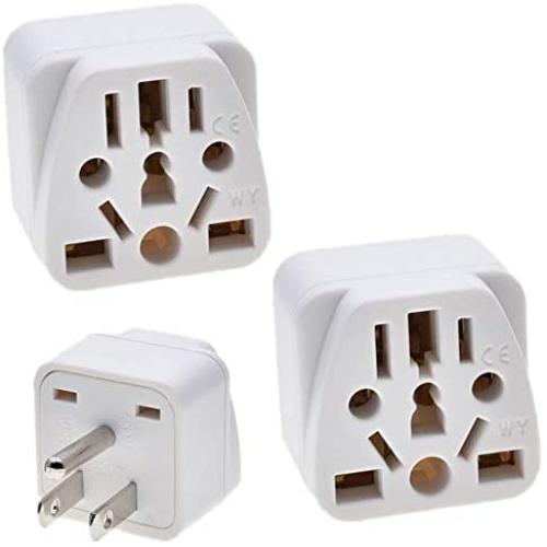 (2PACK) US Travel Plug Adapter,EU/UK/AU/IN/CN/JP/Asia/Italy/Brazil to USA Type B, 3 Prong Grounded USA Wall Plug, EU to US Travel Adaptor and Converter,white