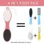CLEEDY Foot File Callus Remover – Multifunction Pedicure Tools, Professional Foot Scrubber, 4-in-1 Foot Paddle with Pumice Stone, Foot Rasp, Brush & Emery File (Red Foot Paddle)