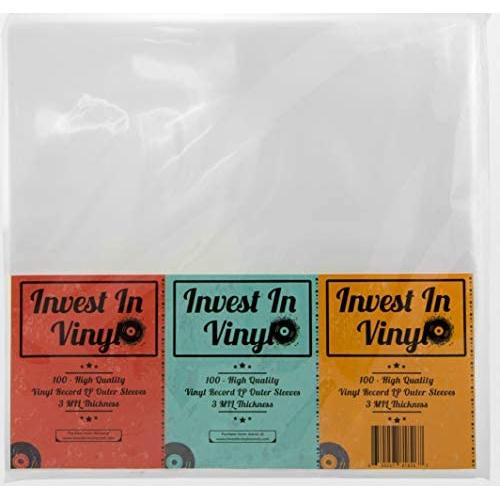 Invest In Vinyl 100 Clear Plastic Protective LP Outer Sleeves 3 Mil. Vinyl Record Sleeves Album Covers 12.75'' x 12.5'' Provide Your LP Collection with The Proper Protection
