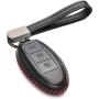 Vitodeco Leather Smart Key Fob Case Cover for 2020 Nissan Versa, Sentra, Altima, Maxima, Rogue, 2020 Infiniti Q50, Q60, QX50, QX60, QX80 and More Models (3 Buttons, Black/Red)
