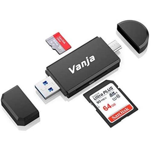 Vanja USB Type C SD Card Reader, USB 3.0 Micro SD Card Reader OTG Adapter for TF, SD, Micro SD, SDXC, SDHC, MMC, RS-MMC, Micro SDXC, Micro SDHC, UHS-I for Mac, Windows, Linux, PC, Laptop