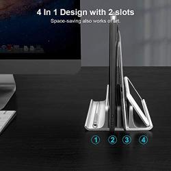 Vaydeer Double-Slot Adjustable Vertical Laptop Stand Newly Designed 2 Slot Aluminum Desktop Holder for All MacBook/Chromebook/Surface/Dell/iPad Up to 17.3 Inches - Silver