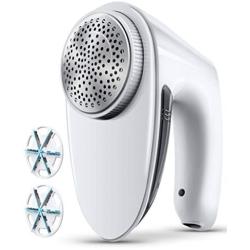 Sweater Fabric Shaver Lint Remover - Upgraded Fabric Defuzzer Rechargeable Electric Lint Fuzz Pills Remover with Quandruple Protection & 2 Replaceable 6-Leaf Blades, Trimmer Effectively Faster by 50%