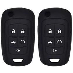 LemSa 2Pcs 5 Buttons Silicone Flip Key Fob Cover Case Protector Holder for Chevrolet Equinox Camaro Cruze Malibu Sonic Volt Park Impala Buick Encore Allure Regal OHT01060512 13504199, Black