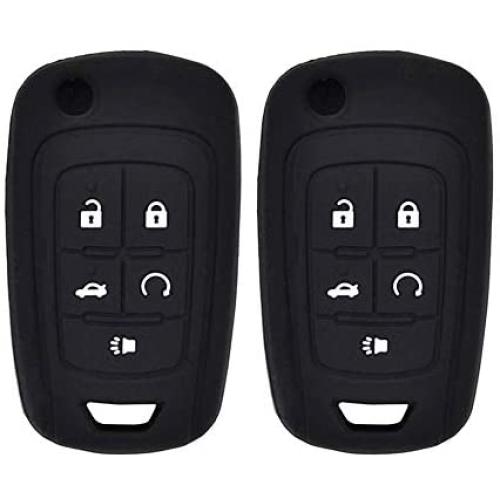 LemSa 2Pcs 5 Buttons Silicone Flip Key Fob Cover Case Protector Holder for Chevrolet Equinox Camaro Cruze Malibu Sonic Volt Park Impala Buick Encore Allure Regal OHT01060512 13504199, Black