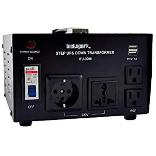Instapark ITU-3000 Series Heavy-Duty AC 110/220V Step Up / Down Voltage Transformer / Converter with US Standard, Universal, German/French Schuko AC Outlets - 3,000 Watt