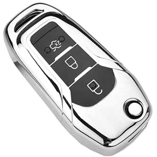 Royalfox(TM) 2 3 Buttons Full TPU flip Remote Key Fob case Cover for 2015-2019 Ford F150 F250,Focus 3 Escort Kuga Mondeo Everest Fiesta Mustang Fecosport Edge MKV Fusion 2016 Ranger S-max (Silver)