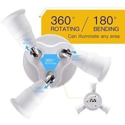 JACKYLED 3 in 1 Light Socket Splitter E26 E27 Adapter Converter for Standard LED Bulbs 360 Degrees Adjustable 180 Degree Bendable Max Watt 180W
