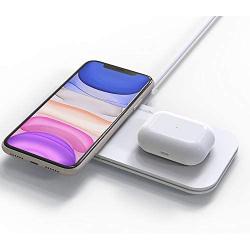 2 in 1 Wireless Charger, Wireless Charging Station, iPhone 12/11 Series/XS MAX/XR/XS/X/8/8 Plus/Samsung, Wireless AirPods/AirPods Pro Charger, White