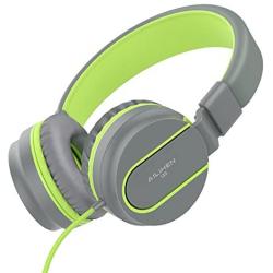 AILIHEN I35 Kid Headphones with Microphone Volume Limited 85dB Children Girls Boys Teen Lightweight Foldable Wired Headset for School Online Course Chromebook Cellphones Tablets (Grey/Green)