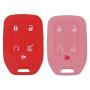 LemSa 2Pcs Rubber 5 Buttons Key Fob Cover Case Remote Keyless Protector Bag Holder Compatible with GMC Acadia Terrain Yukon Chevrolet Suburban Tahoe, Red Pink