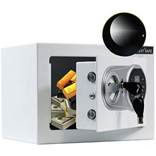 JUGREAT Security Safe Box with Induction Light,Electronic Digital Securit Safe Steel Construction Hidden with Lock，Wall or Cabinet Anchoring Design for Home Office Hotel Gun Passport Cash(White)