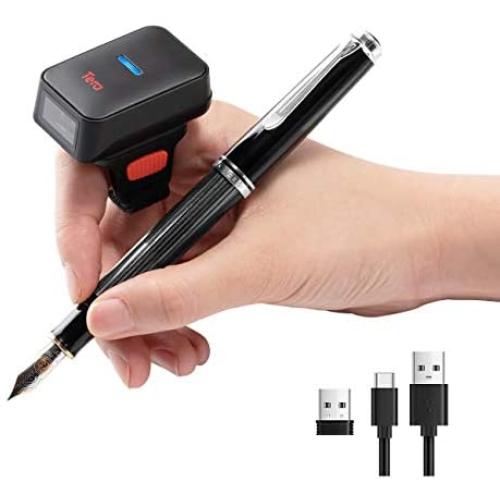 Tera [Premium Pro] 1D 2D QR Wireless Ring Barcode Scanner with Bluetooth Extra Fast Scanning Speed Ultra High Resolution Mini Wearable Finger Bar Code Reader Compatible for PDF 417 Data Matrix