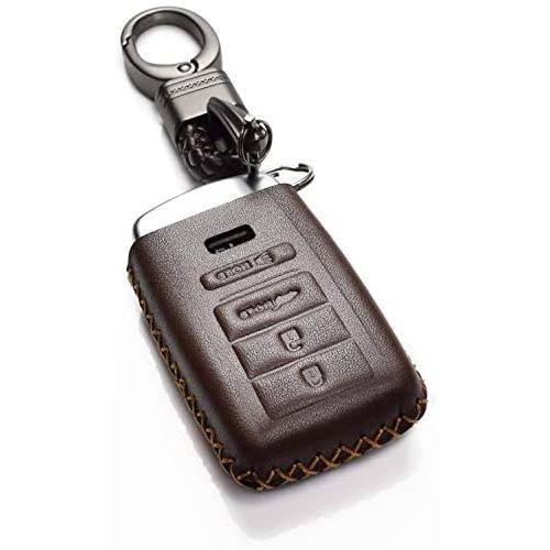 Vitodeco Genuine Leather Smart Key Keyless Remote Entry Fob Case Cover with Key Chain for Acura RLX, Acura TLX, Acura ILX (4 Buttons, Brown)