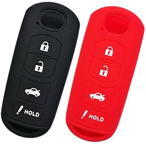 Alegender Qty(2) 4 Buttons Full Protector Rubber Smart Key Cover Jacket Keyless Holder for Mazda 3 6 Miata MX5 CX5 CX7 CX9 Speed3 Smart Key Fob