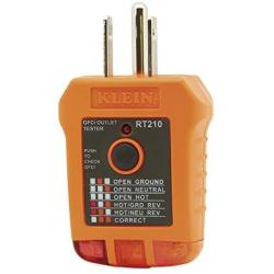 Klein Tools RT210 Outlet Tester, Receptacle Tester for GFCI / Standard North American AC Electrical Outlets, Detects Common Wiring Problems