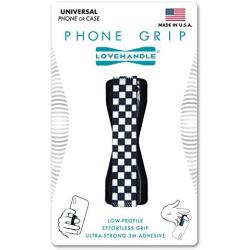 LoveHandle Universal Phone Grip for Most Smartphones, Mini Tablets and Cases, Black Checkered Design Elastic Strap with Black Base, lh-01-blackcheckered