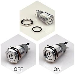 Ulincos Latching Push Button Switch U16F5 1NO1NC SPDT ON/OFF Silver Stainless Steel Shell with Red Power Symbol LED Suitable for 16mm 5/8'' Mounting Hole (Red)