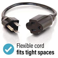 C2G Short 1ft Extension Cord - Works for Devices Up to 10 Amps - Perfect for Low Amp Electronics & Tools - Light & Flexible 18 AWG Cable - 03137 Black