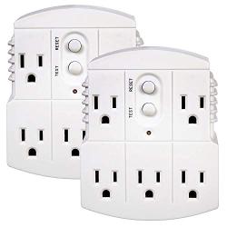 Tower Manufacturing 30440003 Auto-Reset 15 AMP Grounded 3-Prong GFCI 5-Outlet Adapter, White [2 Pack]