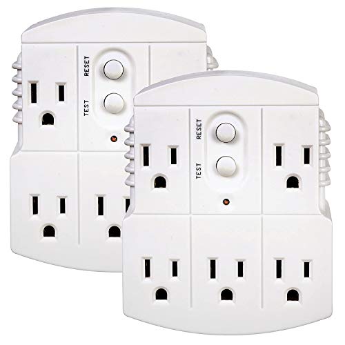 Tower Manufacturing 30440003 Auto-Reset 15 AMP Grounded 3-Prong GFCI 5-Outlet Adapter, White [2 Pack]