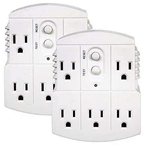 Tower Manufacturing 30440003 Auto-Reset 15 AMP Grounded 3-Prong GFCI 5-Outlet Adapter, White [2 Pack]