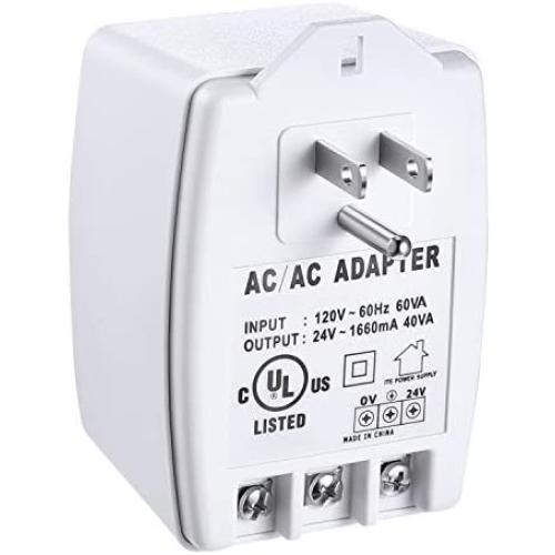 24VAC, 40 VA AC Transformer Plug in with PTC Fuse Compatible with Ring Nest Doorbell Thermostats UL Certified