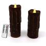 CVHOMEDECO. Real Wax Hand Dipped Battery Operated LED Pillar Candles with Remote Control, Primitives Country Flickering Dancing Flame Lights Décor, H 6 & 5 Inch, Set of 2 (Brown)