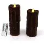 CVHOMEDECO. Real Wax Hand Dipped Battery Operated LED Pillar Candles with Remote Control, Primitives Country Flickering Dancing Flame Lights Décor, H 6 & 5 Inch, Set of 2 (Brown)