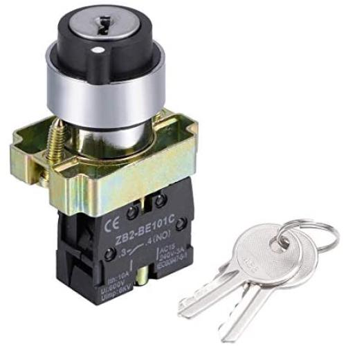 uxcell 22mm 2 Position Key Locking Push Button Switch with Keys Black NO