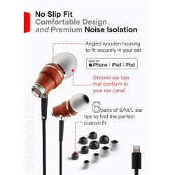 Symphonized NRG MFI Earbuds, Certified Lightning Earbuds Compatible with Apple iPhone/iPad/iPod, Premium Genuine Bubinga Wood in-Ear Noise Isolating Earphones, Stereo Wired Headphones (Black)