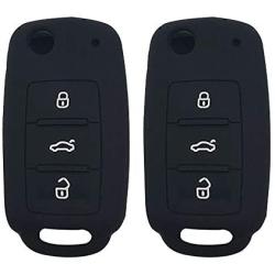 LemSa 2Pcs 3 Buttons Silicone Flip Key Fob Cover Case Protector Holder for VW Volkswagen Jetta GTI Passat Golf Tiguan Touareg Beetle, Black