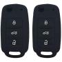 LemSa 2Pcs 3 Buttons Silicone Flip Key Fob Cover Case Protector Holder for VW Volkswagen Jetta GTI Passat Golf Tiguan Touareg Beetle, Black