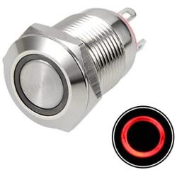 uxcell Momentary Metal Push Button Switch 12mm Mounting Dia 2A 1NO 3-6VAC/DC Red LED Light