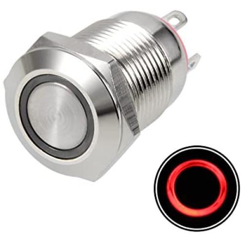 uxcell Momentary Metal Push Button Switch 12mm Mounting Dia 2A 1NO 3-6VAC/DC Red LED Light
