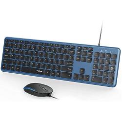 Wired Keyboard and Mouse, Jelly Comb Ultra Thin Full Size USB Wire Corded Keyboard Mouse Combo Set with Number Pad for Computer, Laptop, PC, Desktop, Notebook, Windows 7, 8, 10 -Sapphire Blue