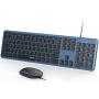 Wired Keyboard and Mouse, Jelly Comb Ultra Thin Full Size USB Wire Corded Keyboard Mouse Combo Set with Number Pad for Computer, Laptop, PC, Desktop, Notebook, Windows 7, 8, 10 -Sapphire Blue