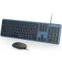 Wired Keyboard and Mouse, Jelly Comb Ultra Thin Full Size USB Wire Corded Keyboard Mouse Combo Set with Number Pad for Computer, Laptop, PC, Desktop, Notebook, Windows 7, 8, 10 -Sapphire Blue
