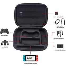 Carrying Case for Nintendo Switch,Large Storage Case for Switch Console, Pro Controller, Accessories Switch Dock, AC Adapter with 16 Game Cards, Travel Hard Protective Carry Bag with Handle,Gray